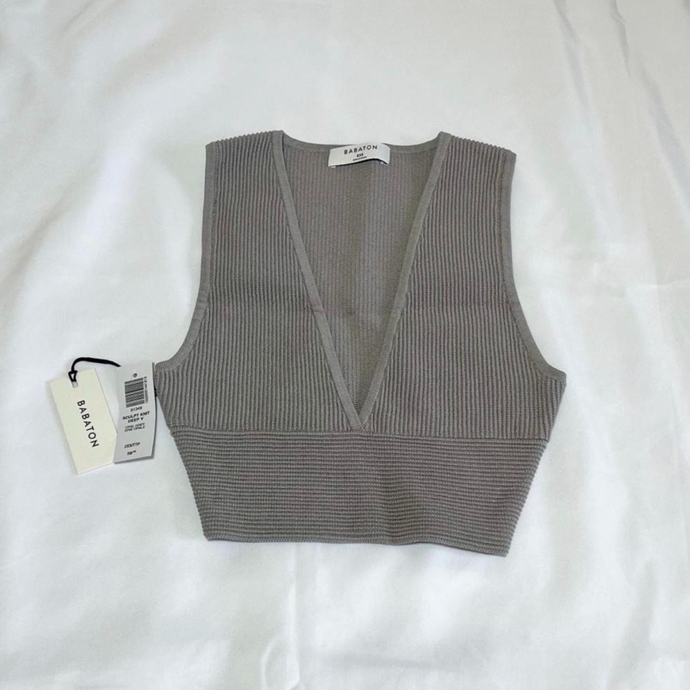 Aritzia Sculpt Knit Deep V in Opal Grey